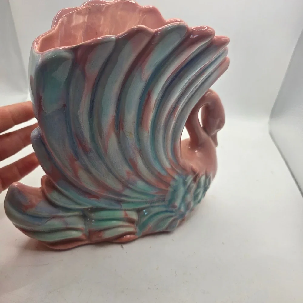Royal Haeger R-712 Swan Planter Vase Pink Blue Turquoise MCM Art Pottery USA